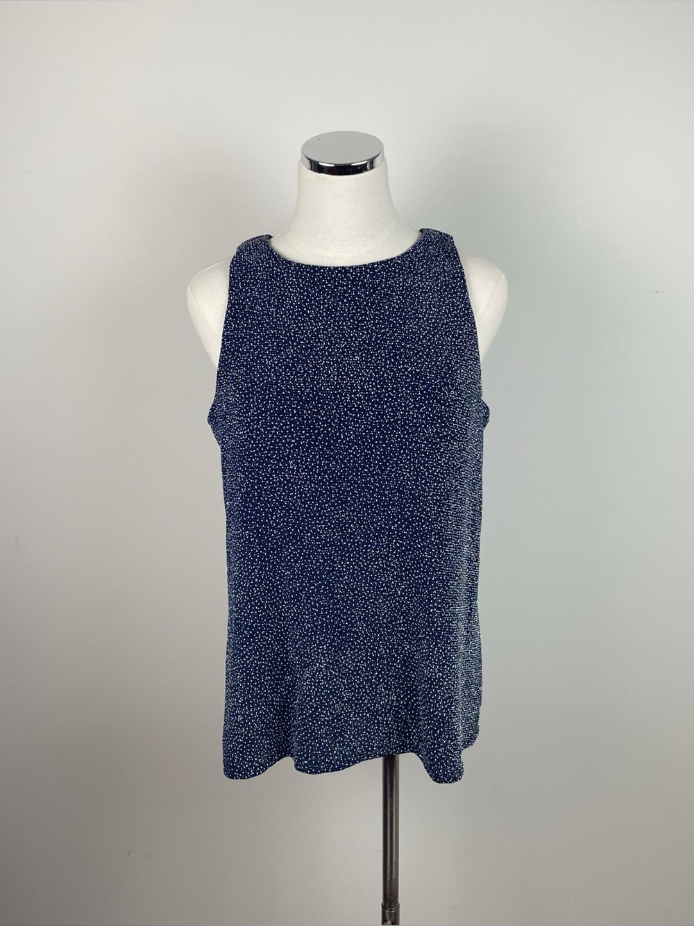 Chaus Navy Blue White Silver Shimmer Blouse Top Women Large